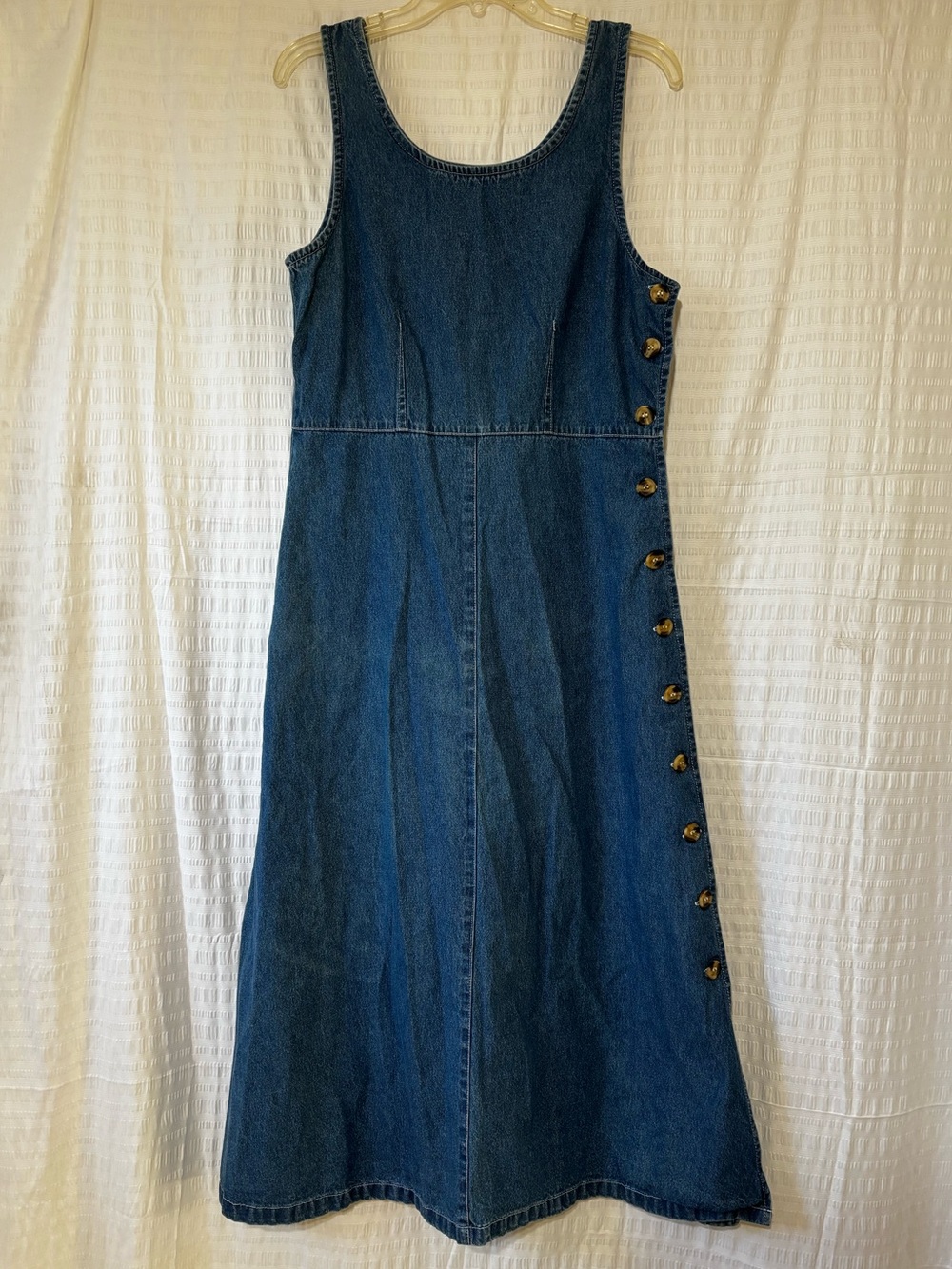 Vintage Denim Side-Button Down Sleeveless Cottagecore Cotton Maxi Dress Sz 10